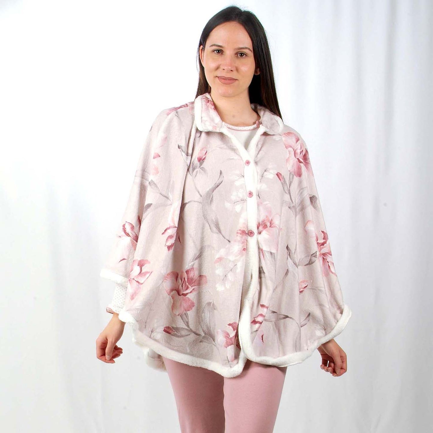 Sónia Poncho Mulher Cardado Rosa