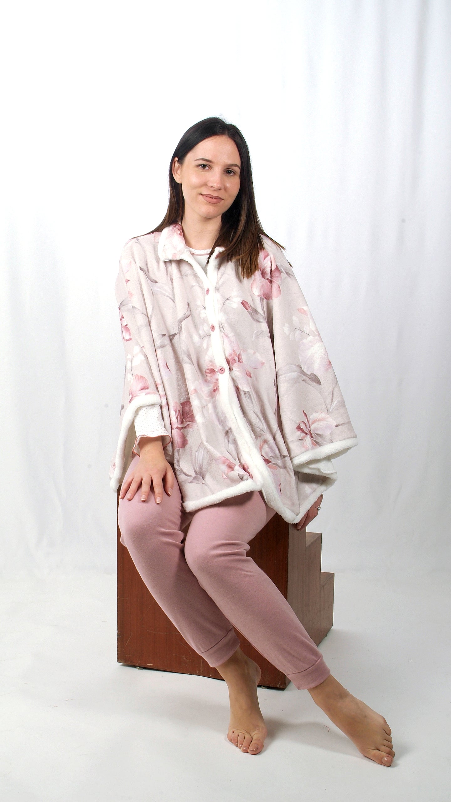 Sónia Poncho Mulher Cardado Rosa