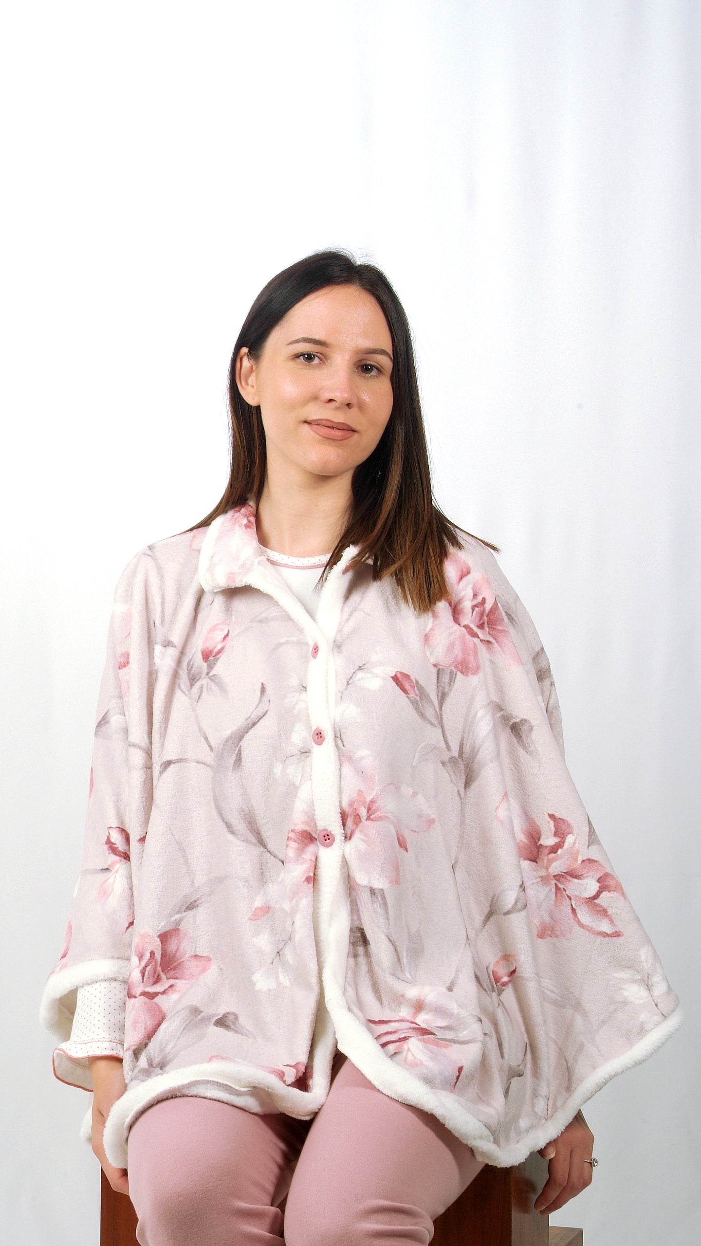 Sónia Poncho Mulher Cardado Rosa