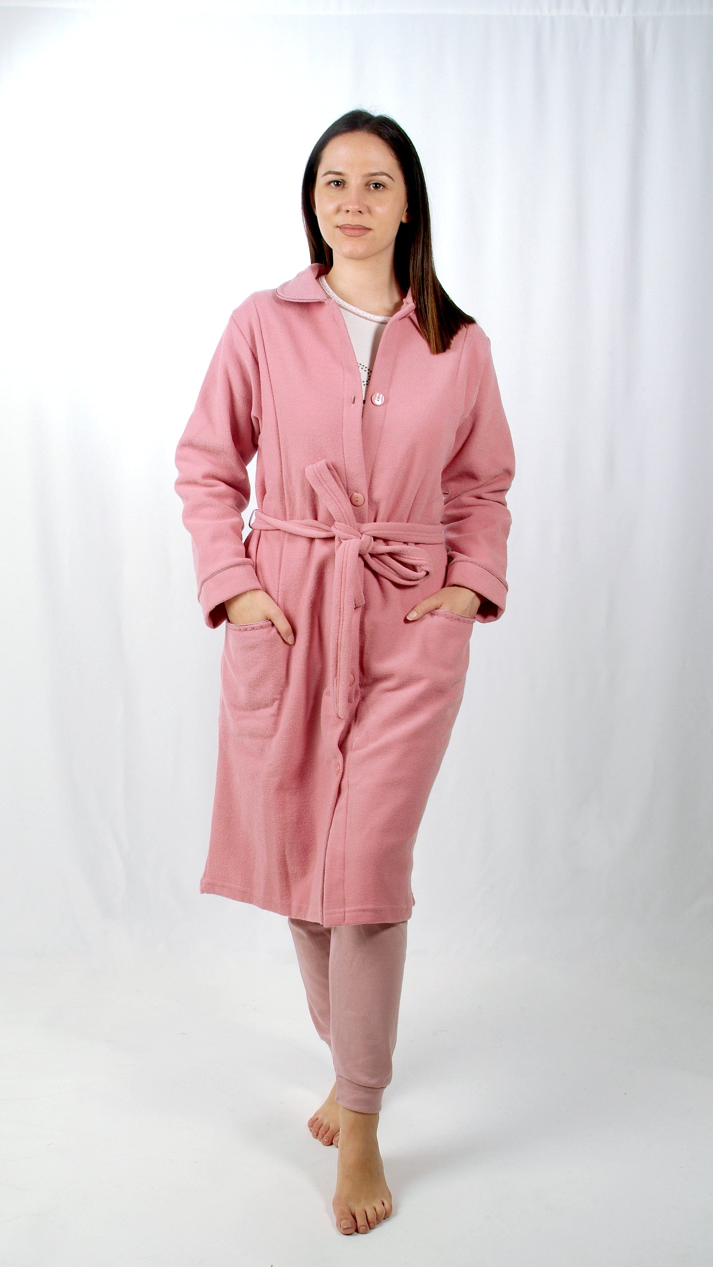 Desana Robe Mulher Cardado de Manga Comprida Rosa