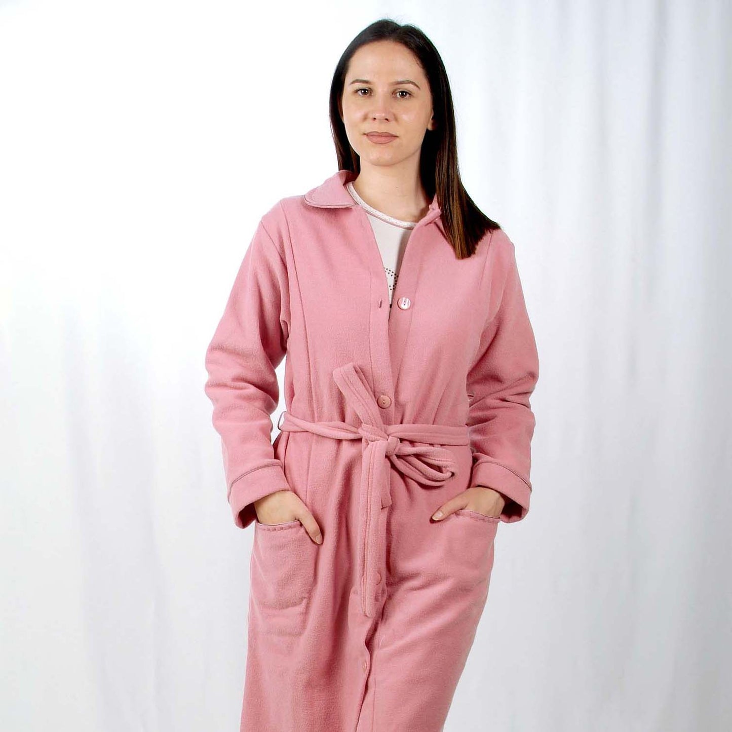 Desana Robe Mulher Cardado de Manga Comprida Rosa