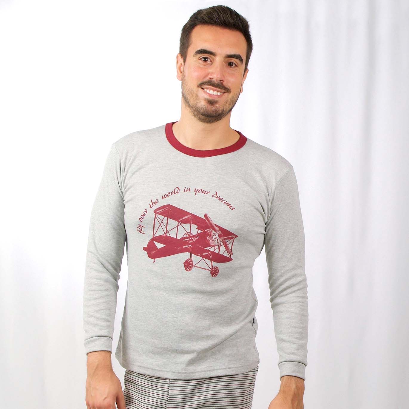 Desana Pijama Homem Cardado de Manga Comprida Aviões Vermelho
