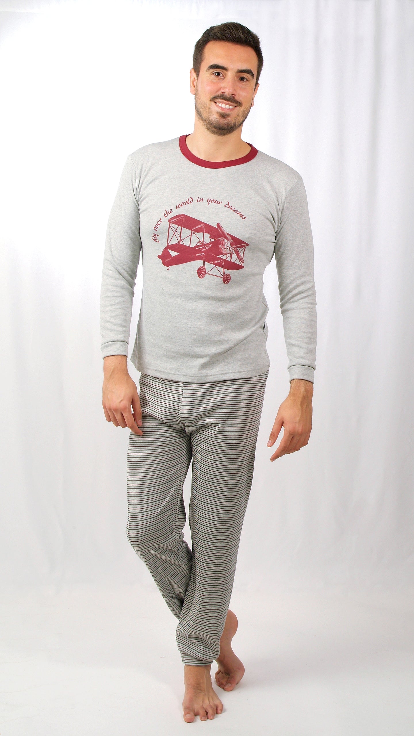 Desana Pijama Homem Cardado de Manga Comprida Aviões Vermelho