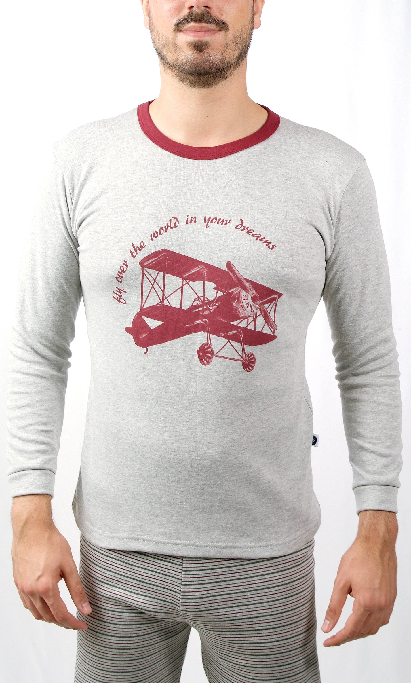 Desana Pijama Homem Cardado de Manga Comprida Aviões Vermelho