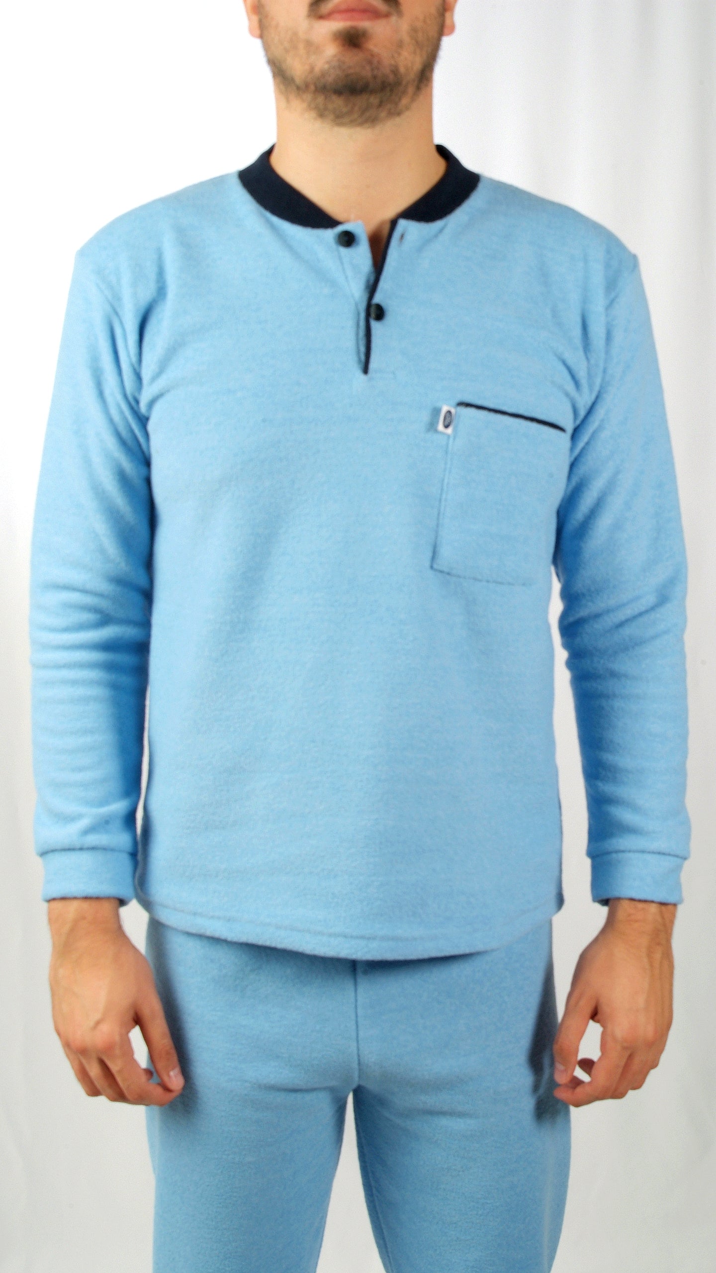 Desana Pijama Homem Cardado de Manga Comprida Azul