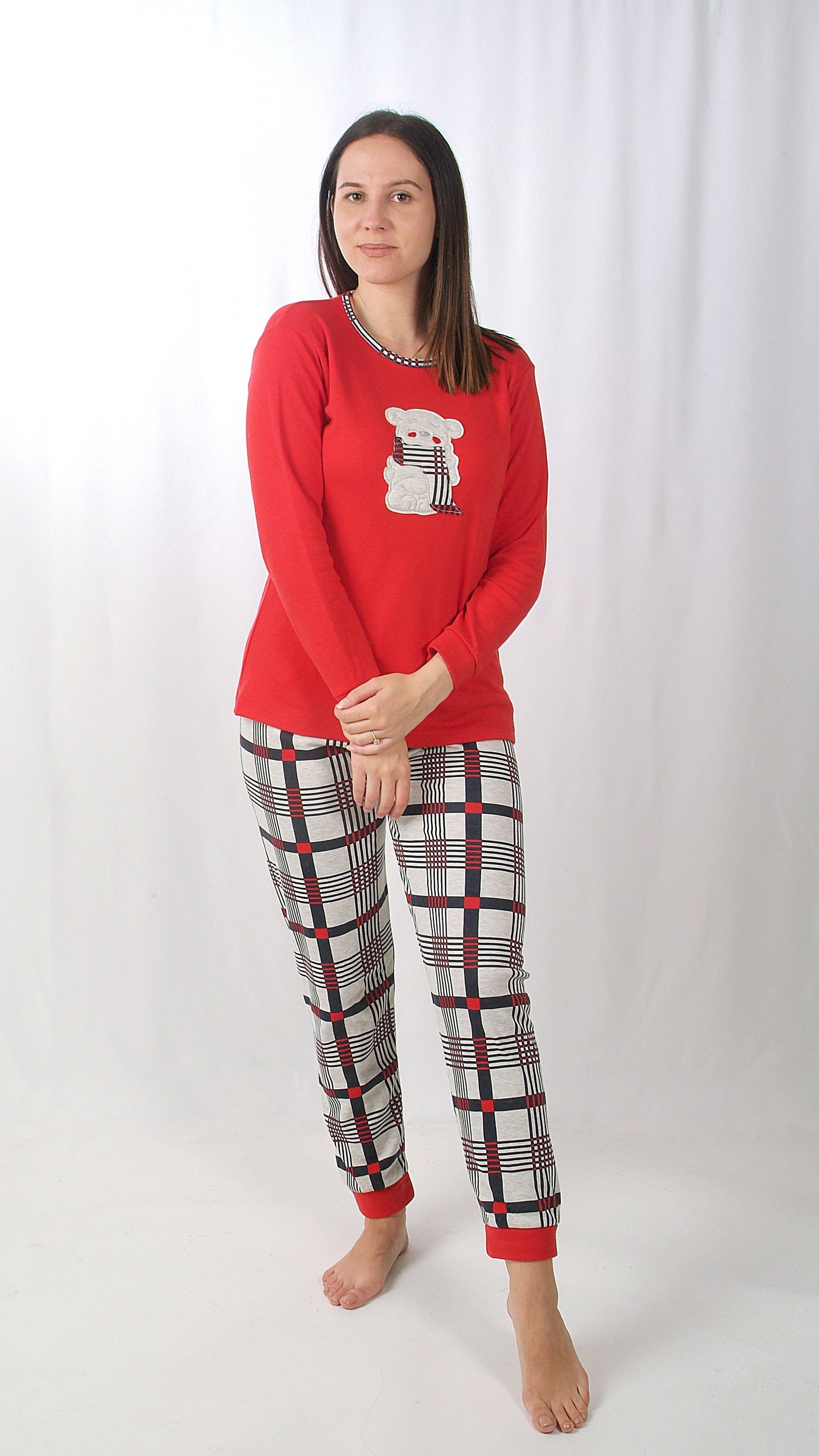Desana Pijama Mulher Cardado de Manga Comprida Ursinho Vermelho