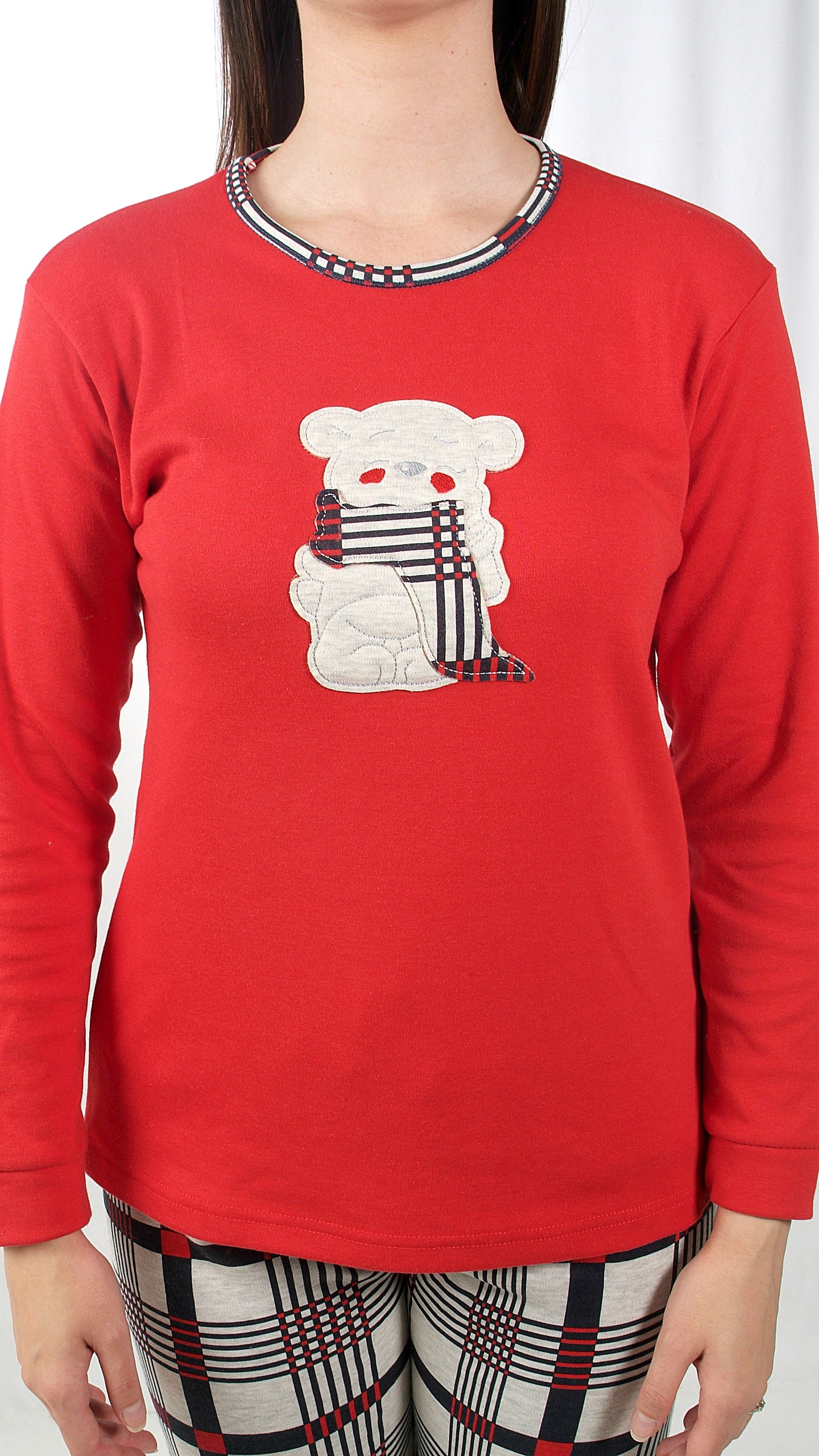 Desana Pijama Mulher Cardado de Manga Comprida Ursinho Vermelho