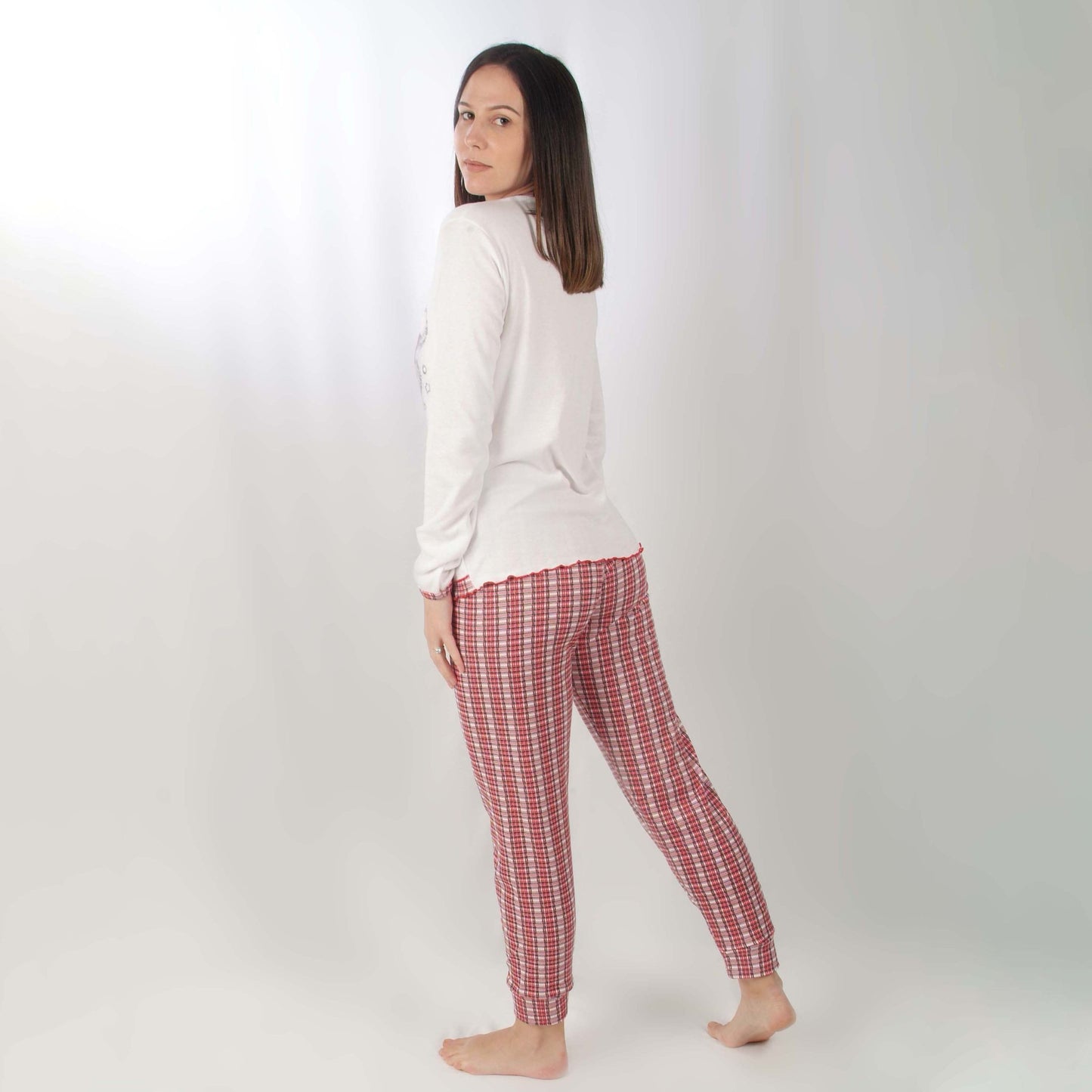 Loja Pijama Mulher Cardado de Manga Comprida Ursinho de Natal Branco