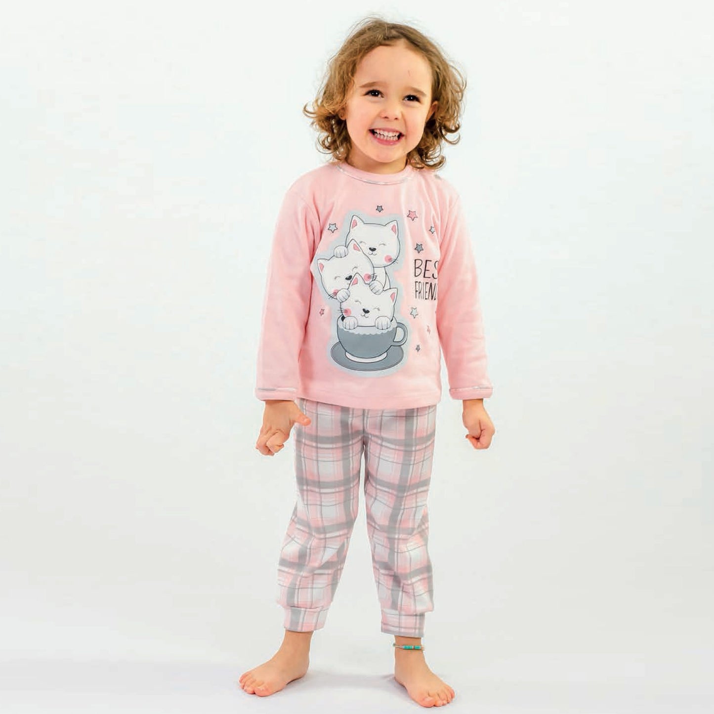 Sónia Pijama Criança Manga Comprida Gatinhos Rosa