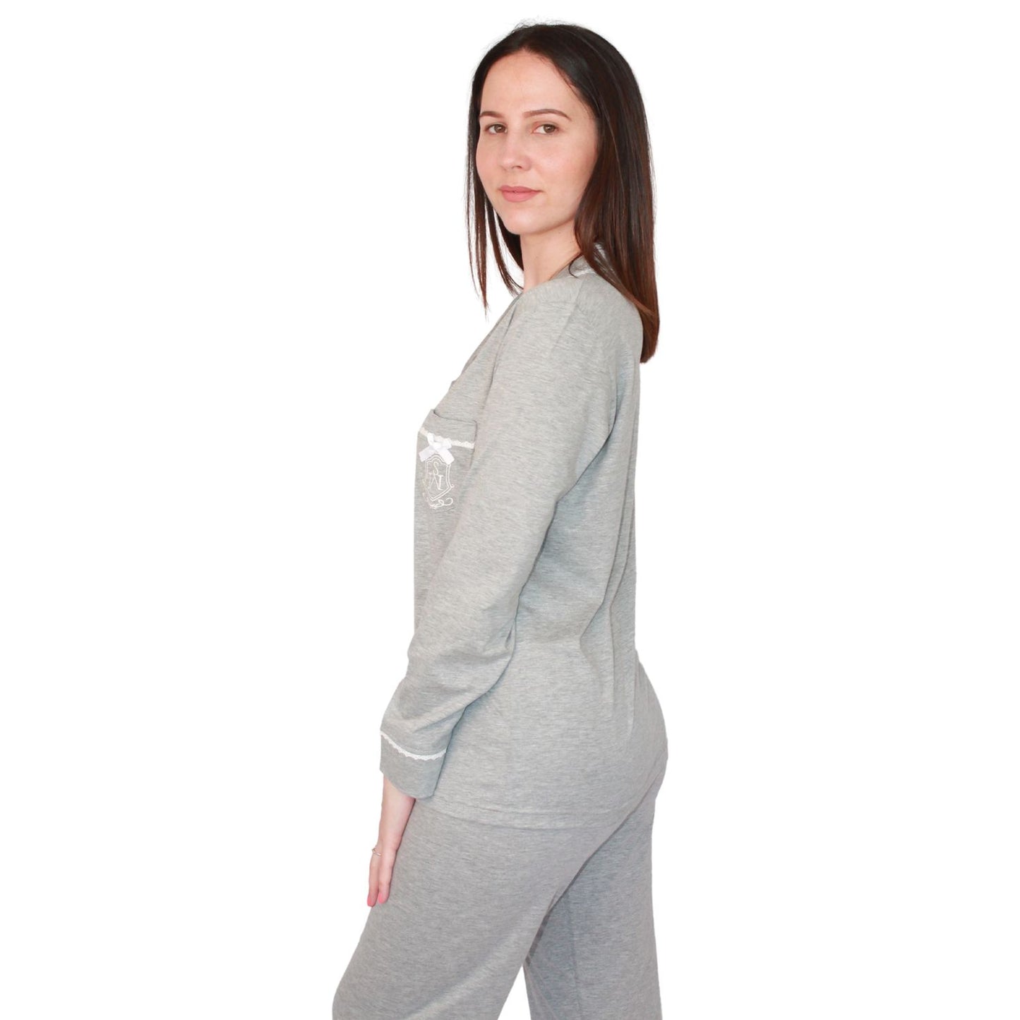 Sónia Pijama Mulher Camiseiro de Manga Comprida Cinzento