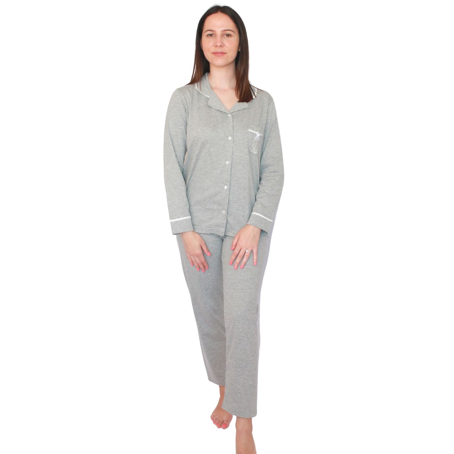 Sónia Pijama Mulher Camiseiro de Manga Comprida Cinzento