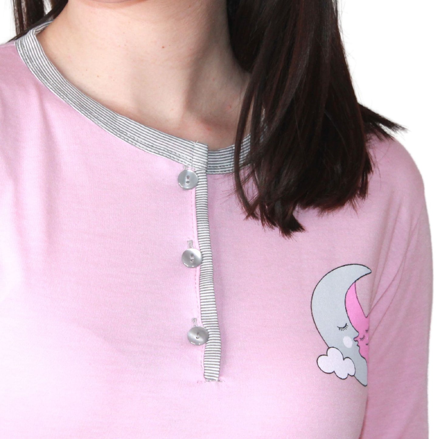 Loja Do Pijama Mulher Manga Comprida com Lua Rosa