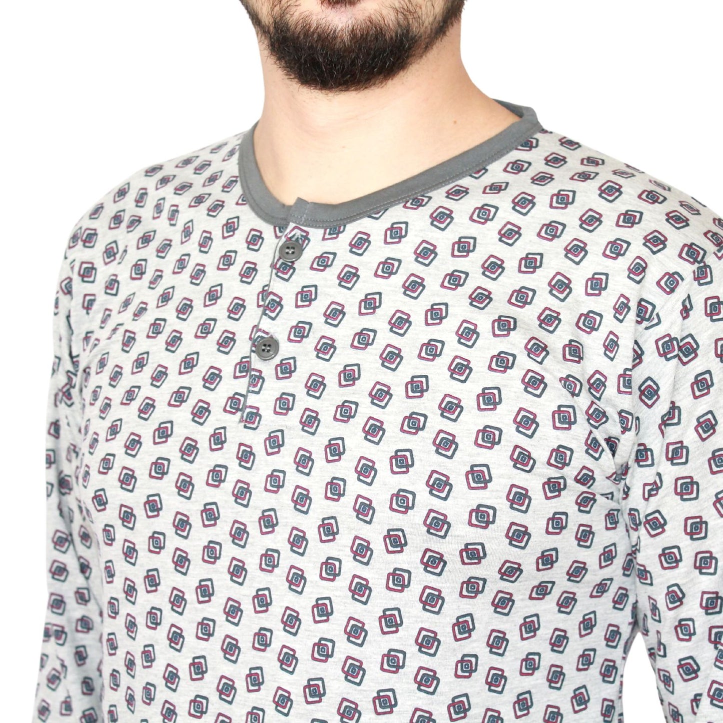 Loja Do Pijama Homem Manga Comprida Padrão Cinzento