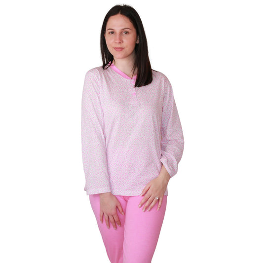 Loja Do Pijama Mulher de Manga Comprida com Padrão Rosa