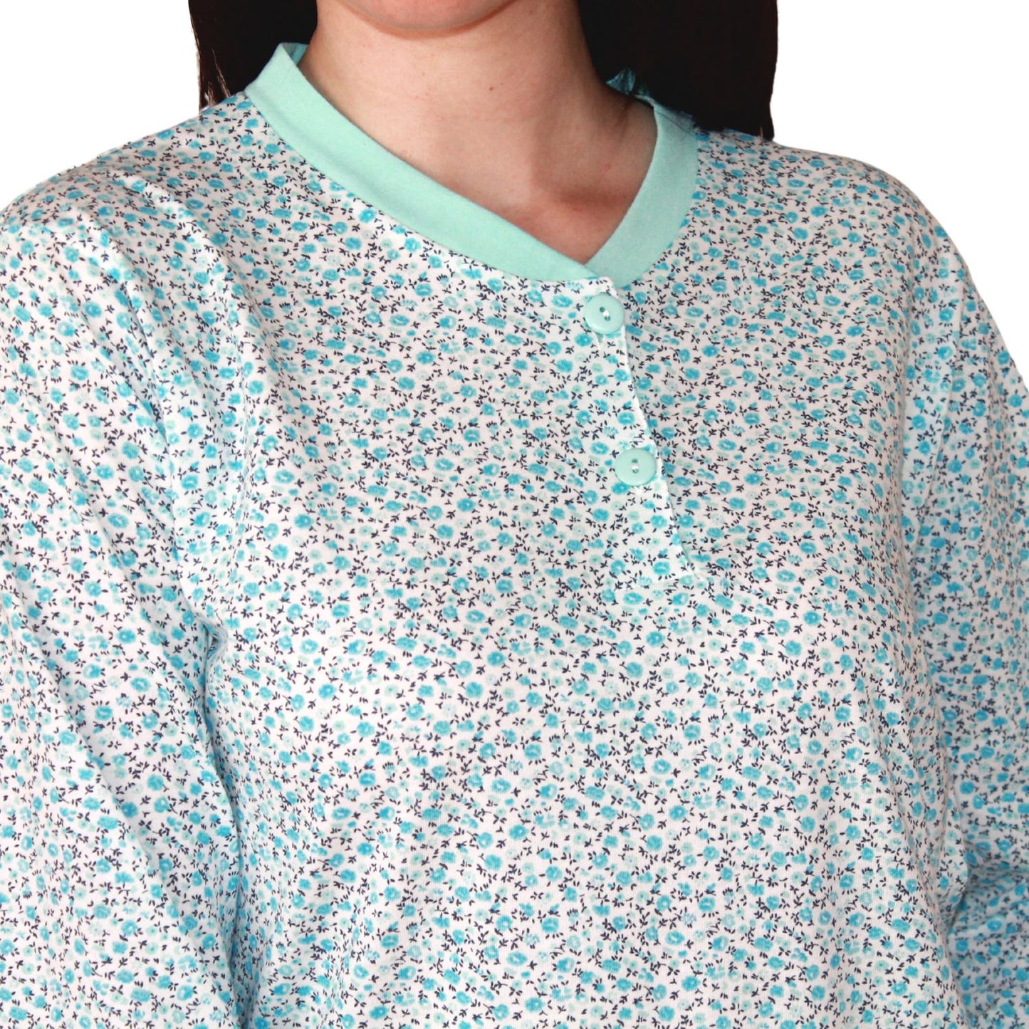 Loja Do Pijama Mulher Manga Comprida com Padrão Azul Turquesa