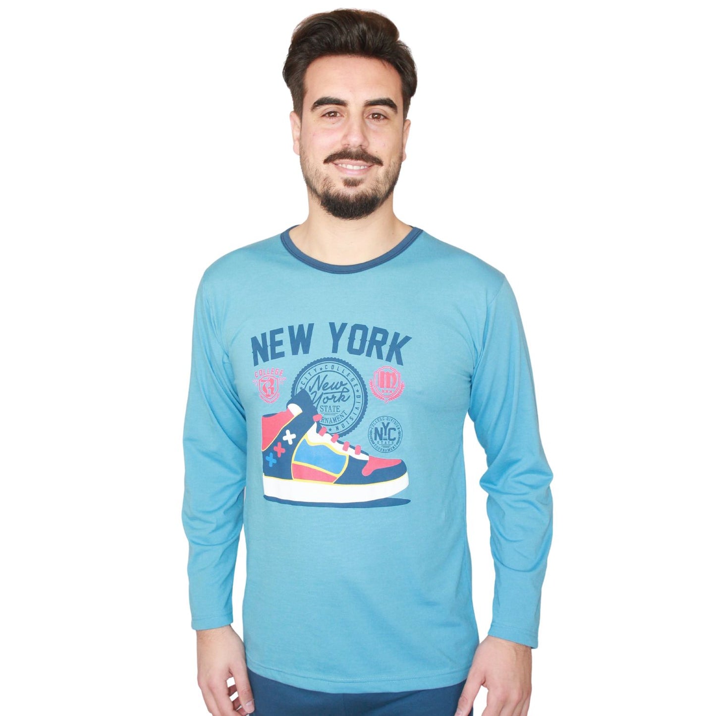 Loja Do Pijama Homem Manga Comprida New York Azul