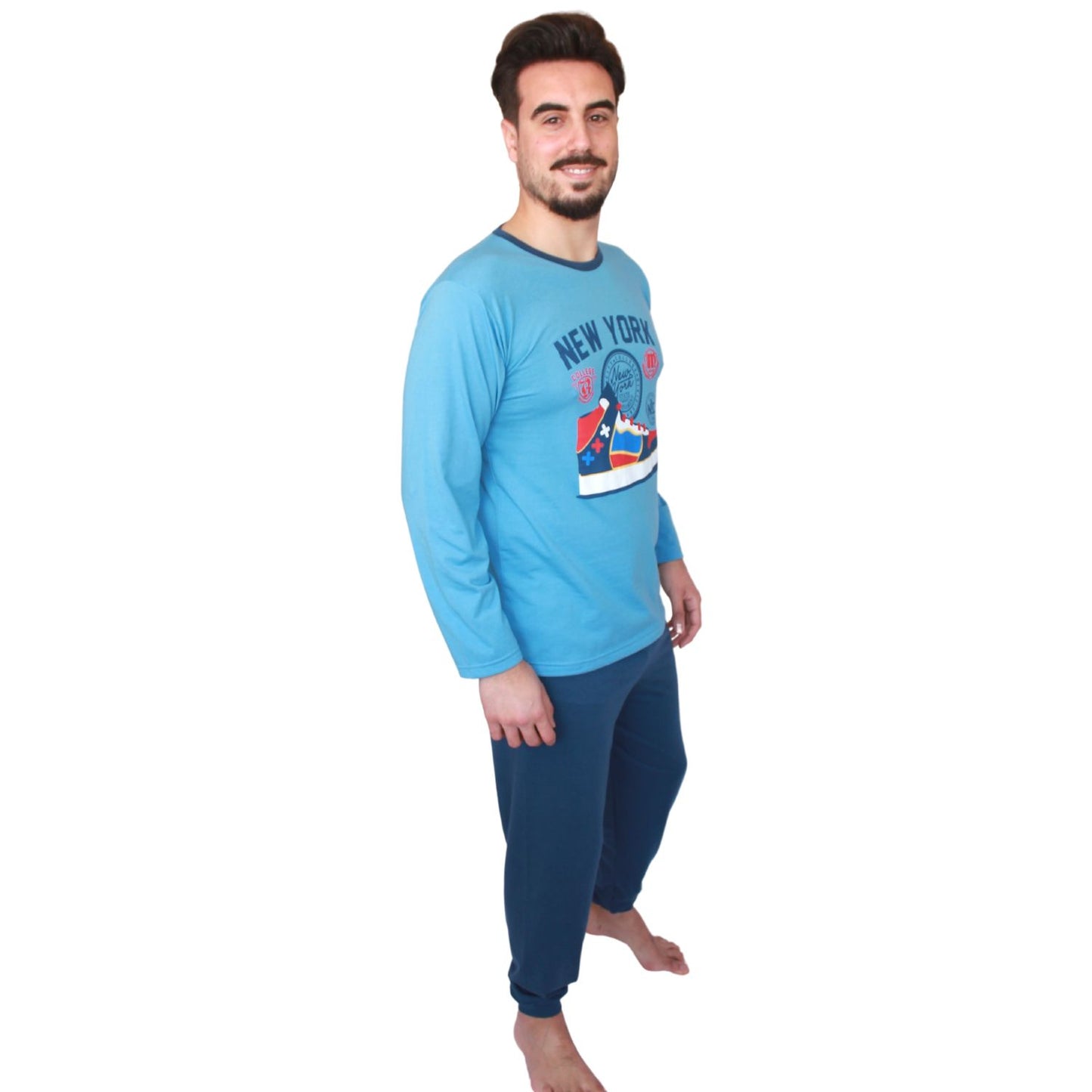 Loja Do Pijama Homem Manga Comprida New York Azul