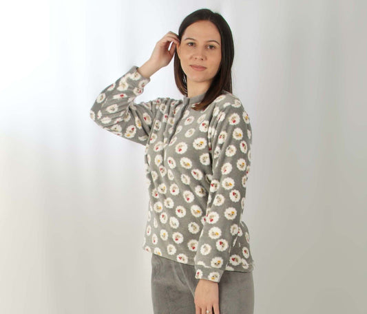 Desana Pijama Mulher Coralina de Manga Comprida Com Ovelhinhas Cinzento