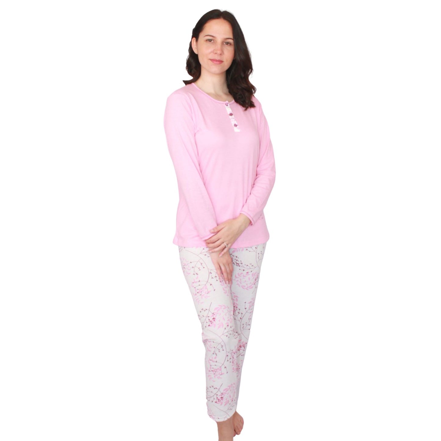 Desana Pijama Mulher Manga Comprida com Calças Padrão Rosa