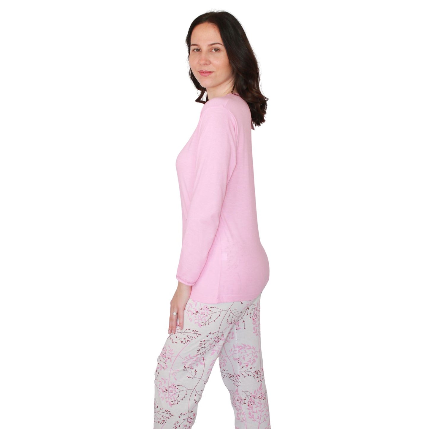 Desana Pijama Mulher Manga Comprida com Calças Padrão Rosa