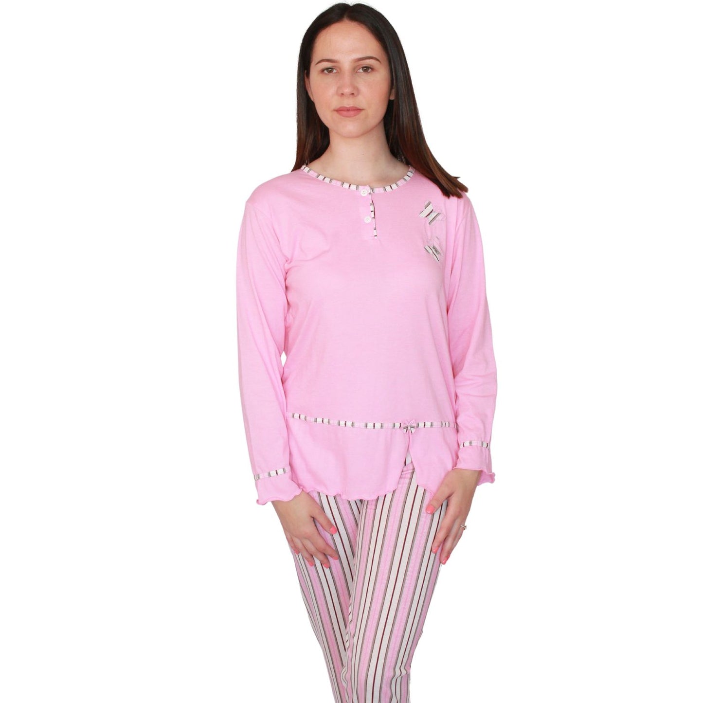 Desana Pijama de Mulher de Manga Comprida com Borboletas Rosa