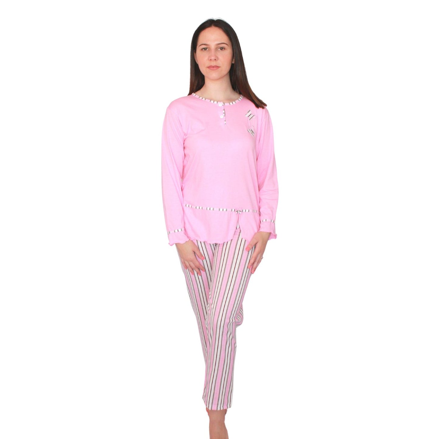 Desana Pijama de Mulher de Manga Comprida com Borboletas Rosa