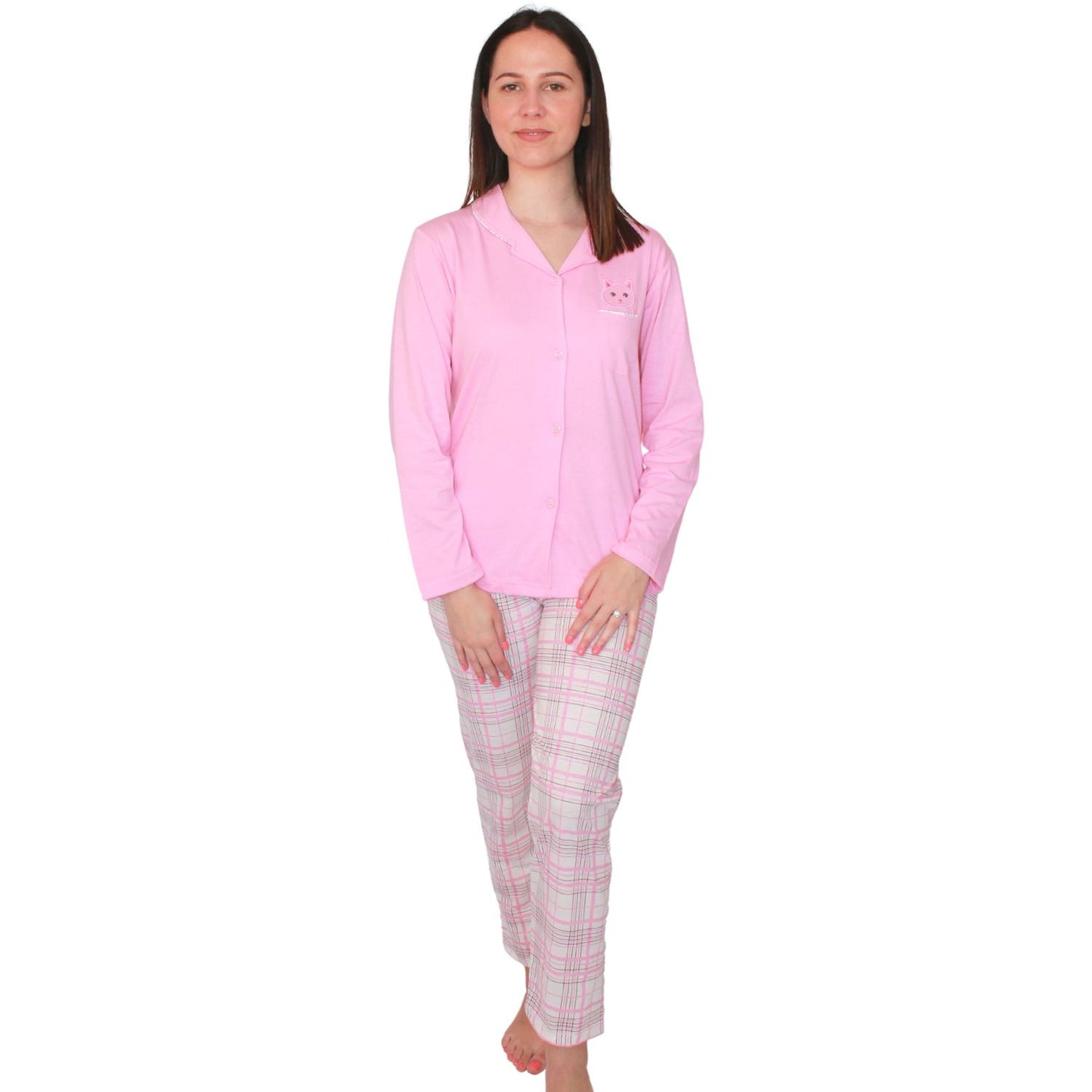 Desana Pijama Camiseiro de Mulher de Manga Comprida Rosa