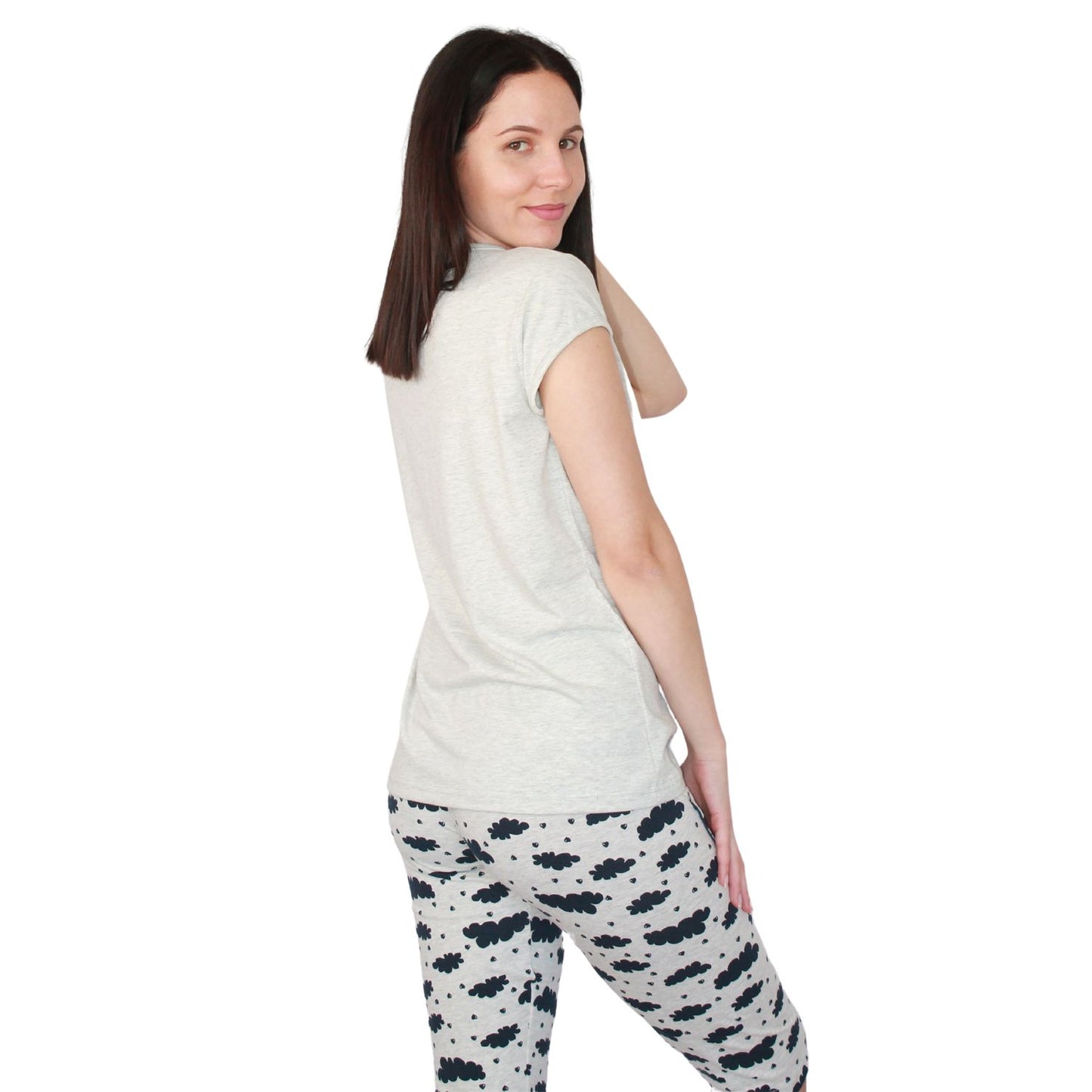 Desana Pijama Mulher de Manga Curta e Corsário Cinzento