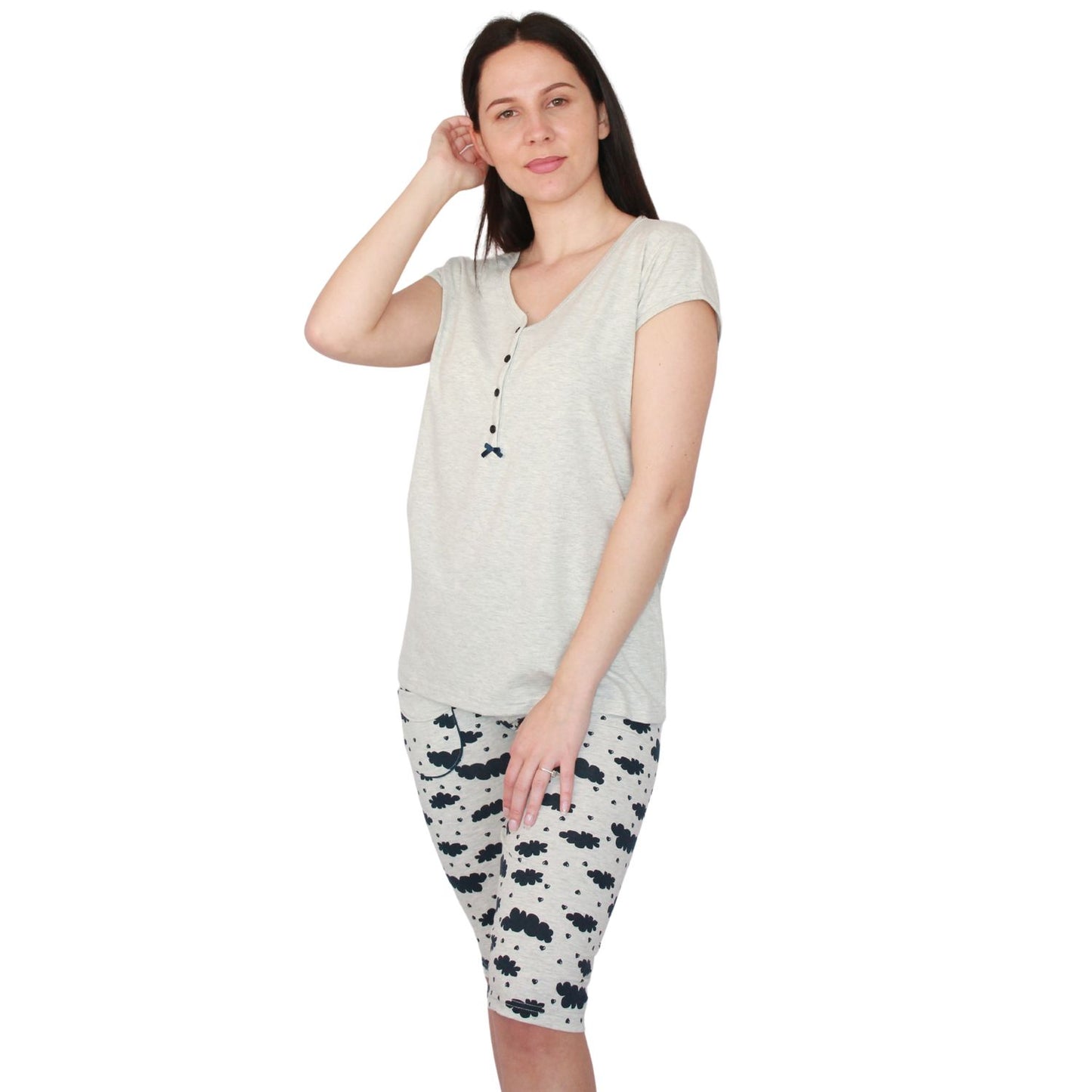 Desana Pijama Mulher de Manga Curta e Corsário Cinzento