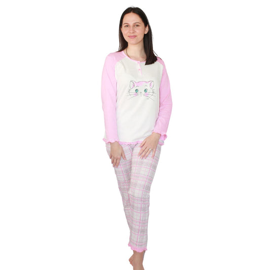 Desana Pijama Mulher Manga Comprida com Padrao Rosa