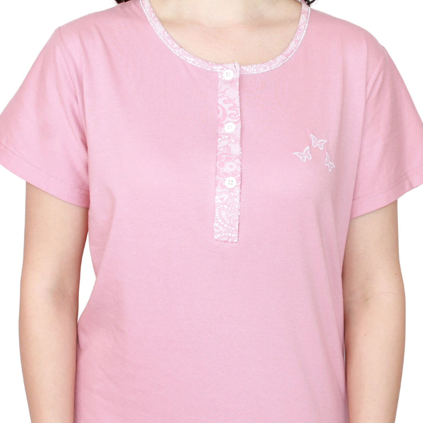 Desana Pijama Mulher Manga Curta com Padrao Rosa