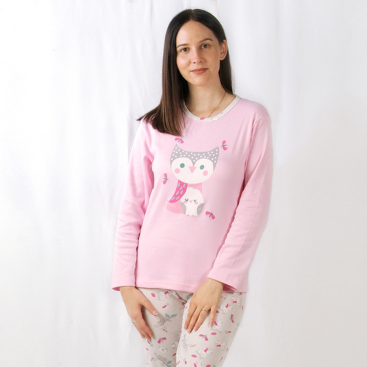 Loja do Pijama | Pijama Cardado de Manga Comprida Mocho – Mulher – Rosa