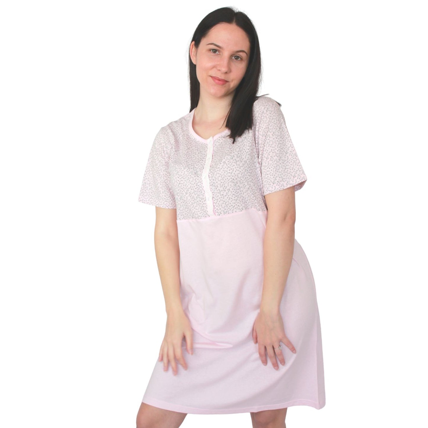 MCOVA Camisa de Maternidade de Manga Curta com Padrão Rosa