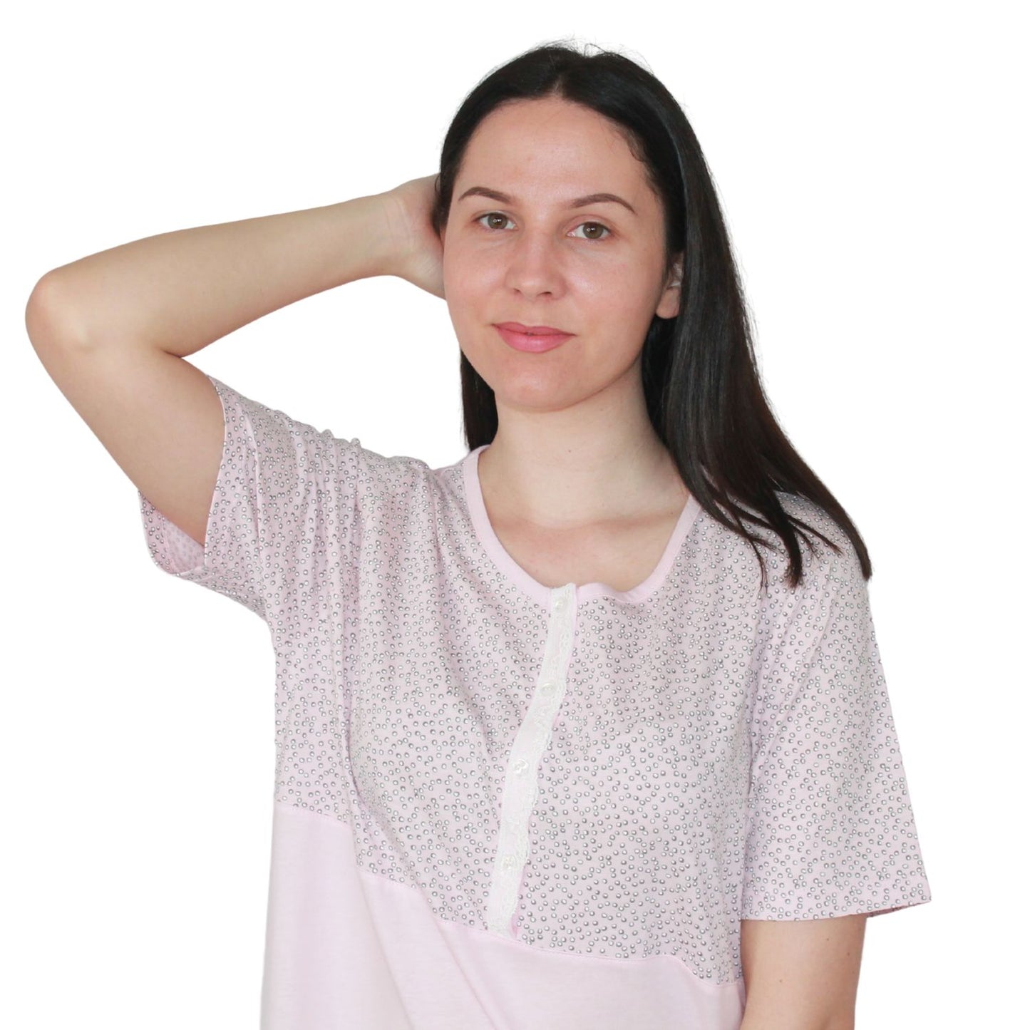 MCOVA Camisa de Maternidade de Manga Curta com Padrão Rosa