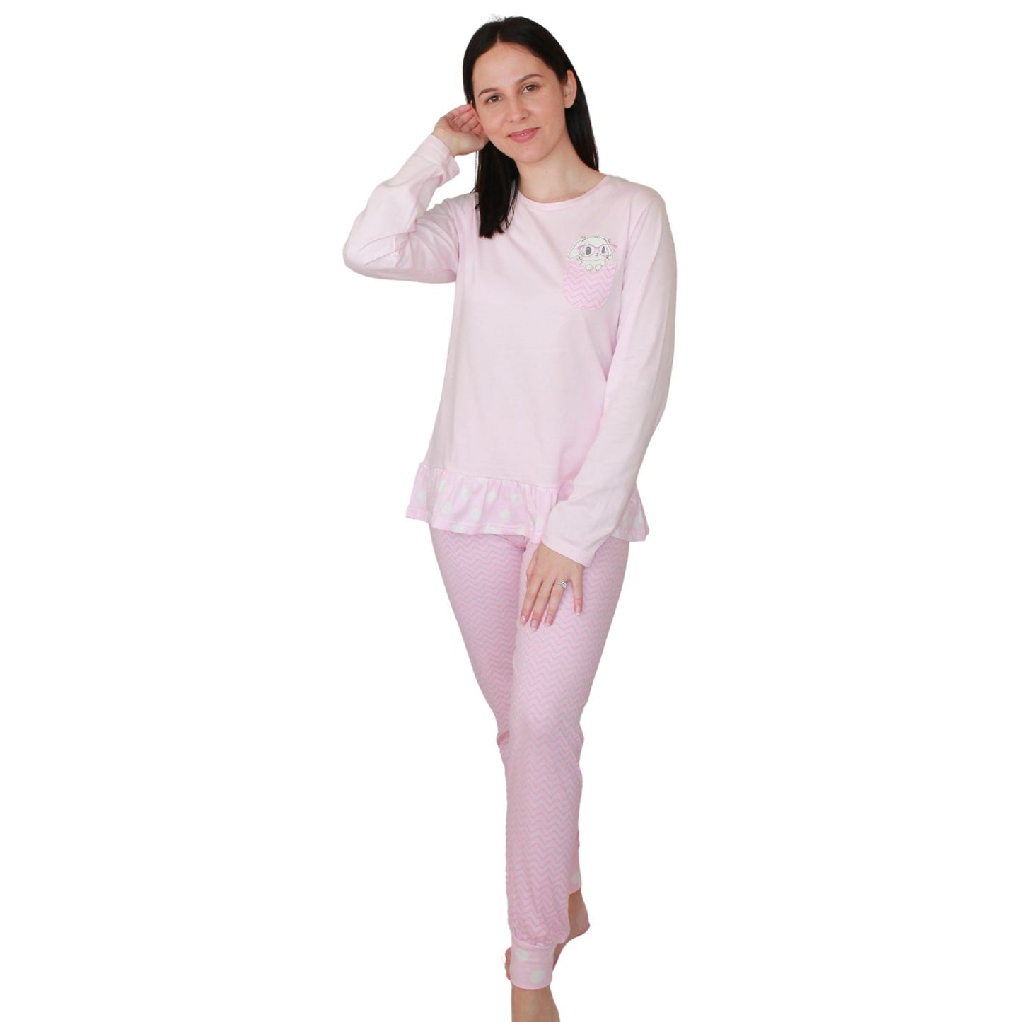 Mcova Pijama Mulher de Manga Comprida com Coelhinho Rosa