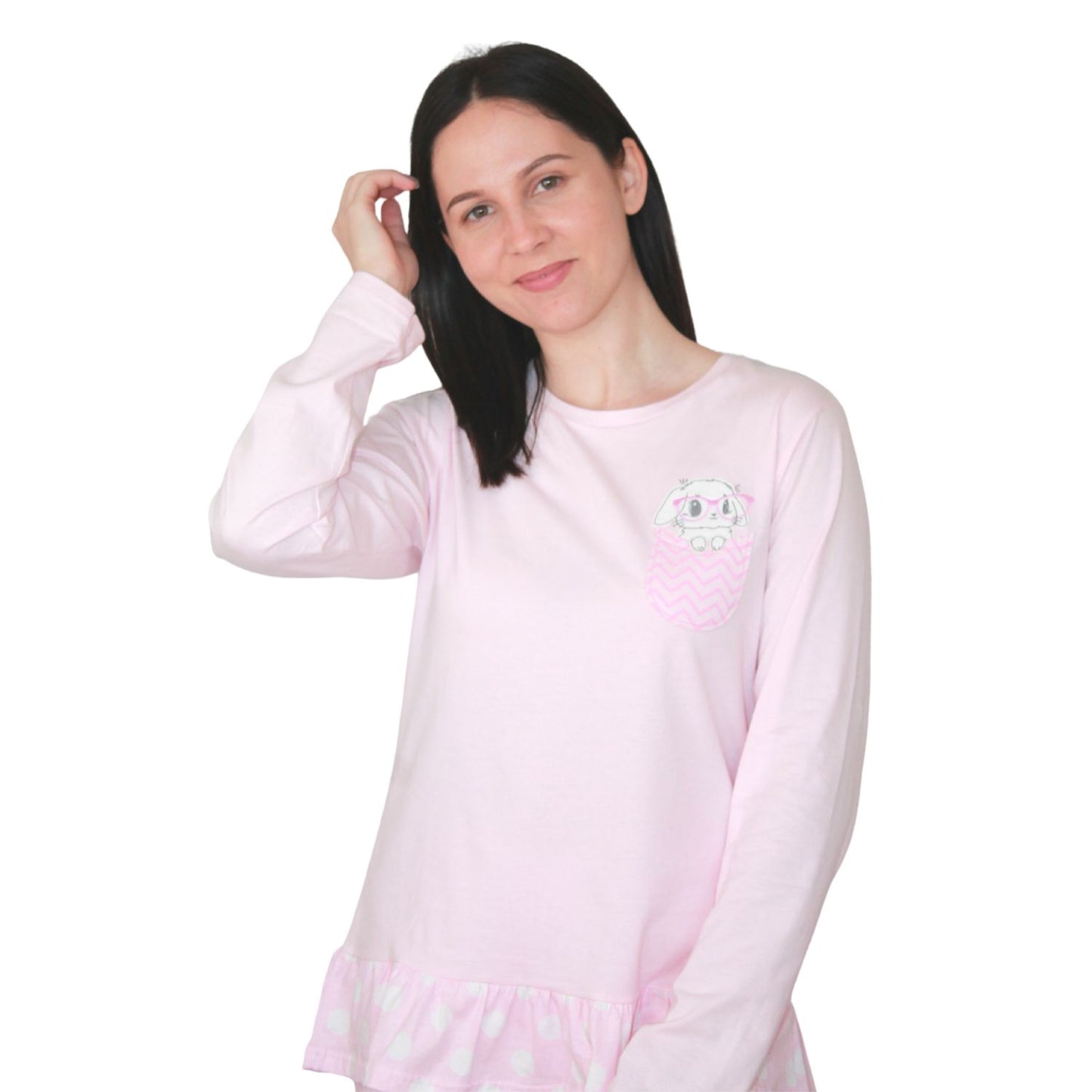 Mcova Pijama Mulher de Manga Comprida com Coelhinho Rosa