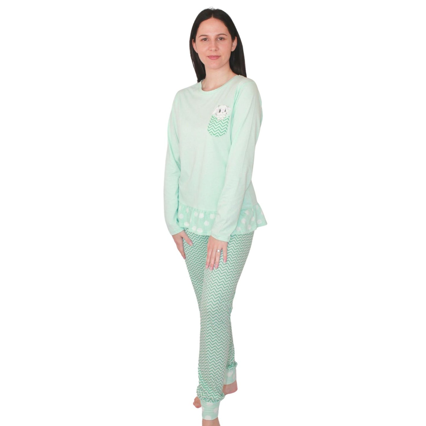 Mcova Pijama Mulher de Manga Comprida com Coelhinho Verde