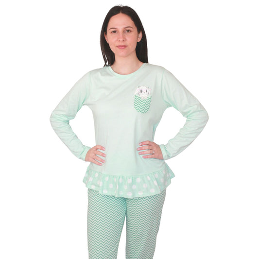 Mcova Pijama Mulher de Manga Comprida com Coelhinho Verde