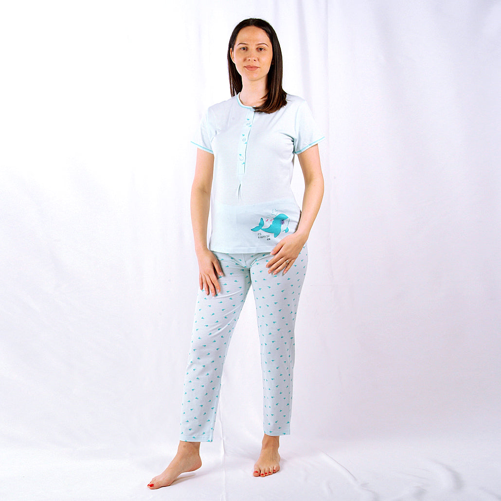 Desana | Pijama Maternidade de Manga Curta- Mulher- Azul