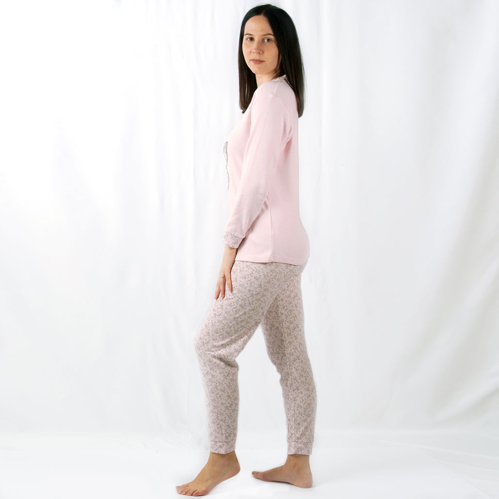 Desana | Pijama Mulher - Cardado - Manga Comprida Borboleta - Rosa