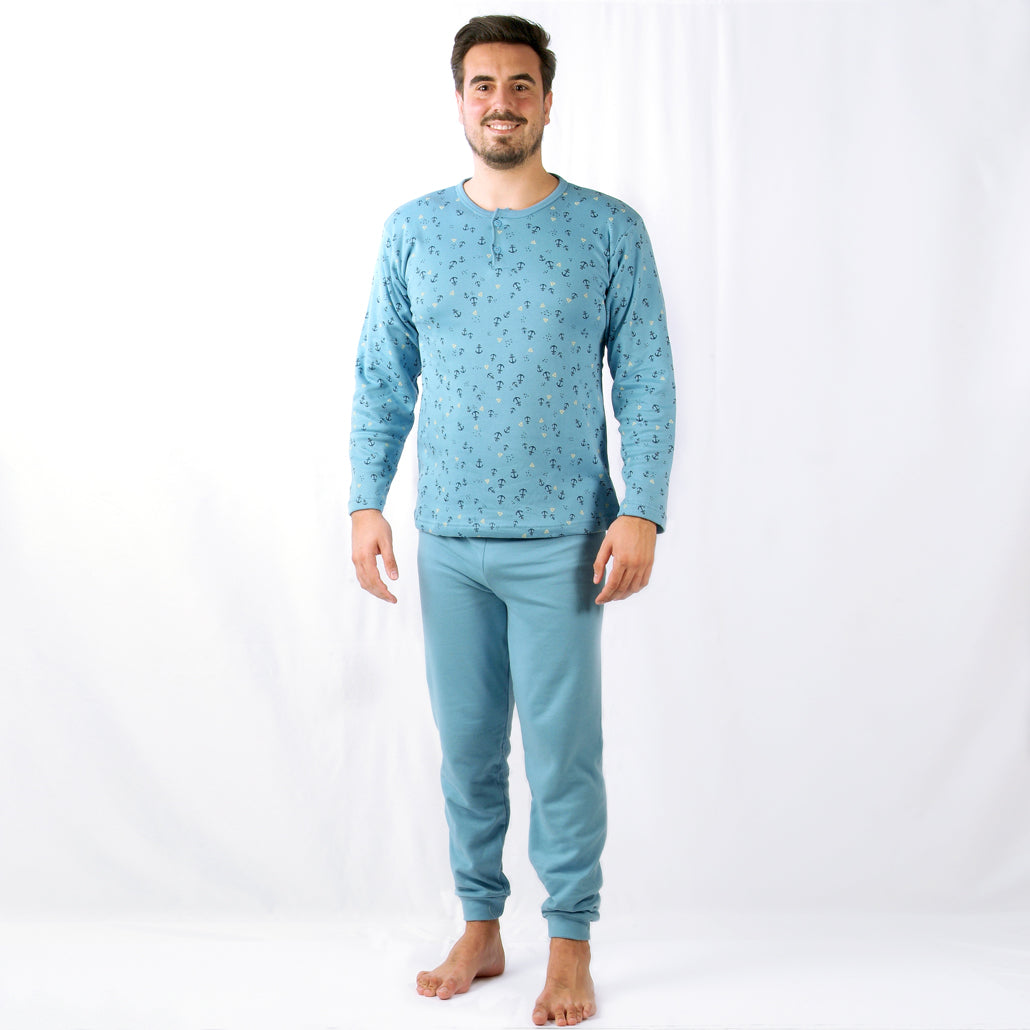Loja do Pijama | Pijama Cardado de Manga Comprida Âncora  – Homem – Azul Claro