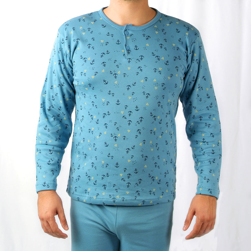 Loja do Pijama | Pijama Cardado de Manga Comprida Âncora  – Homem – Azul Claro