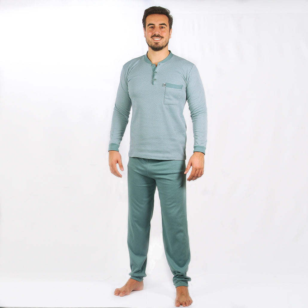 Desana | Pijama Cardado de Manga Comprida – Homem – Azul Petróleo