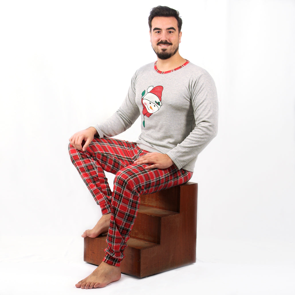 Loja do Pijama | Pijama de Natal Cardado– Manga Comprida – Homem – Vermelho