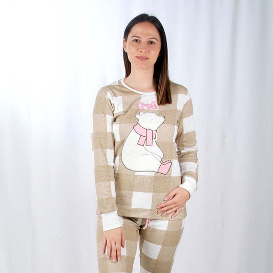 Mcova Pijama Mulher Cardado de Manga Comprida Smile Camel