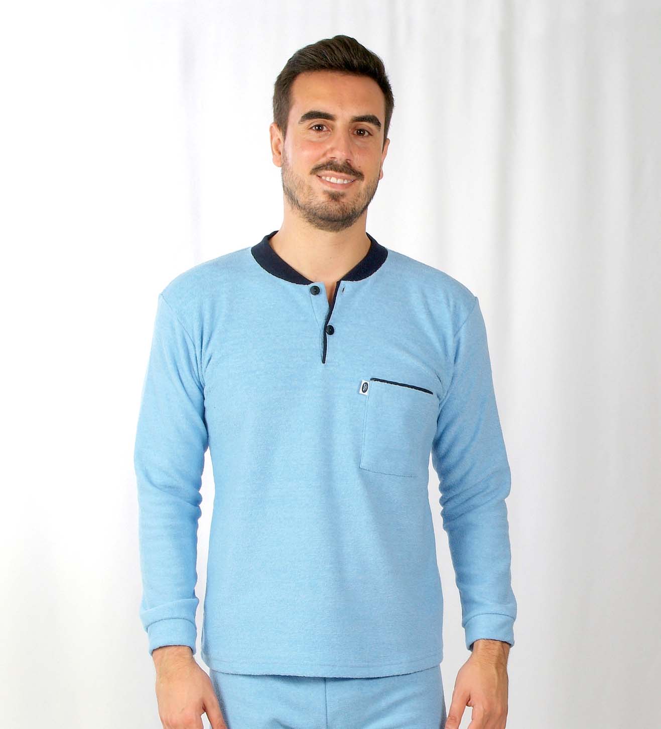 Desana Pijama Homem Cardado de Manga Comprida Azul