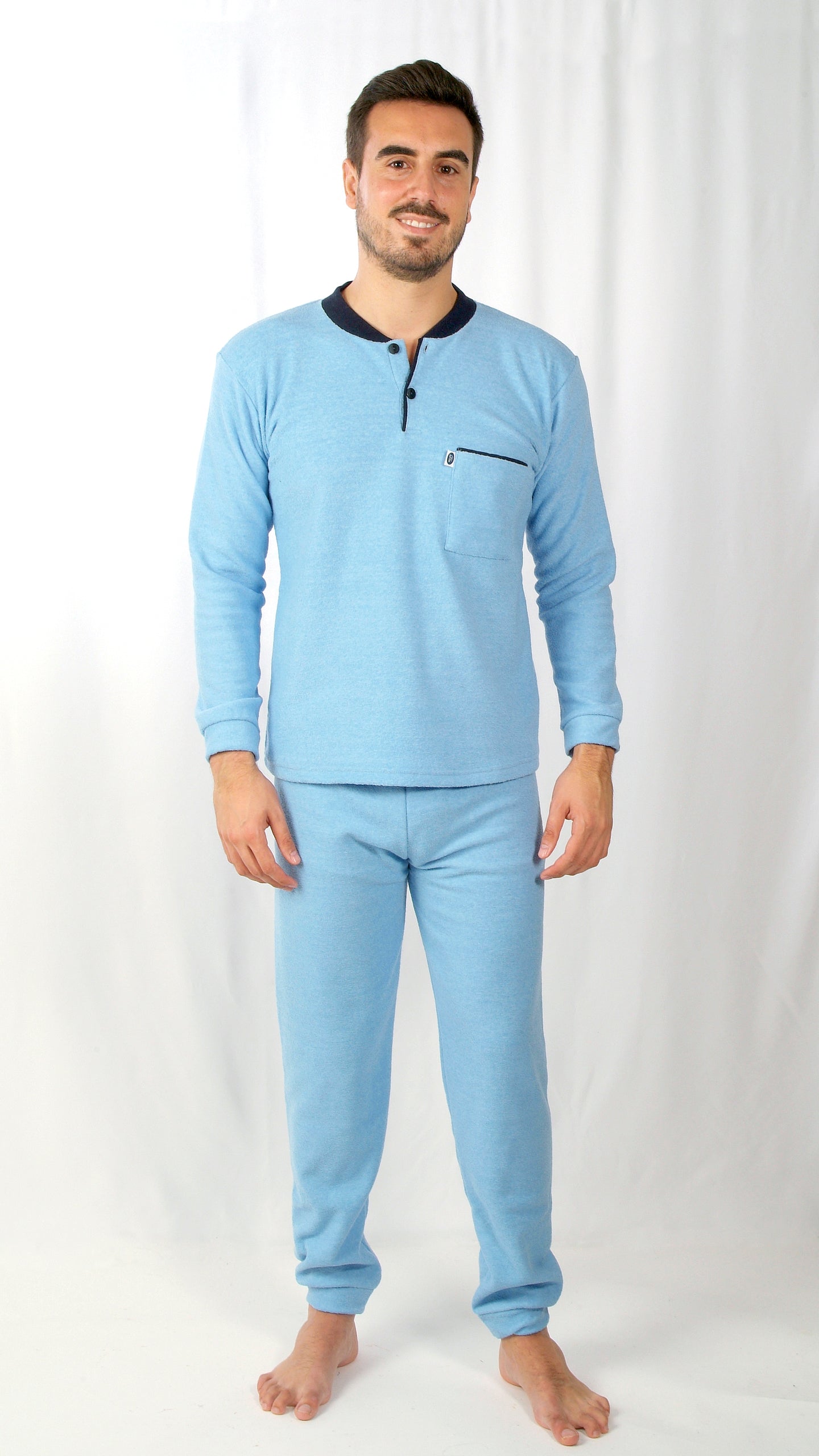 Desana Pijama Homem Cardado de Manga Comprida Azul