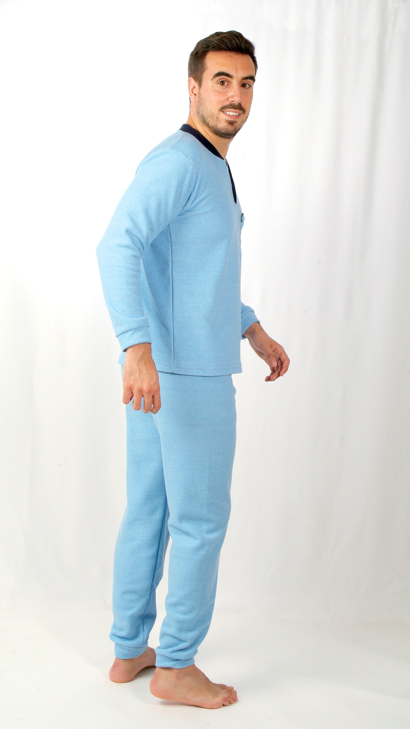 Desana Pijama Homem Cardado de Manga Comprida Azul