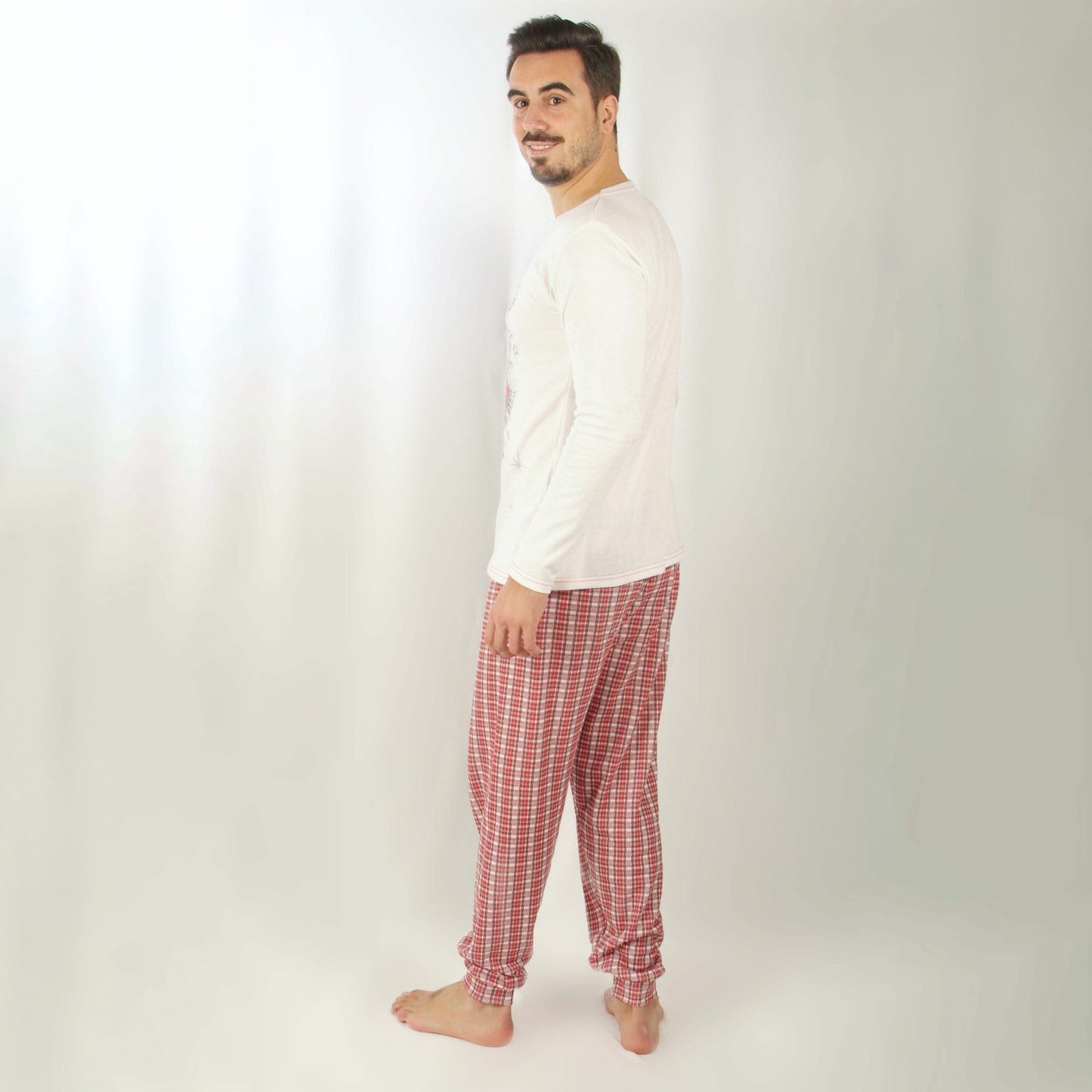 Loja Pijama Homem Cardado de Manga Comprida Ursinho de Natal Branco