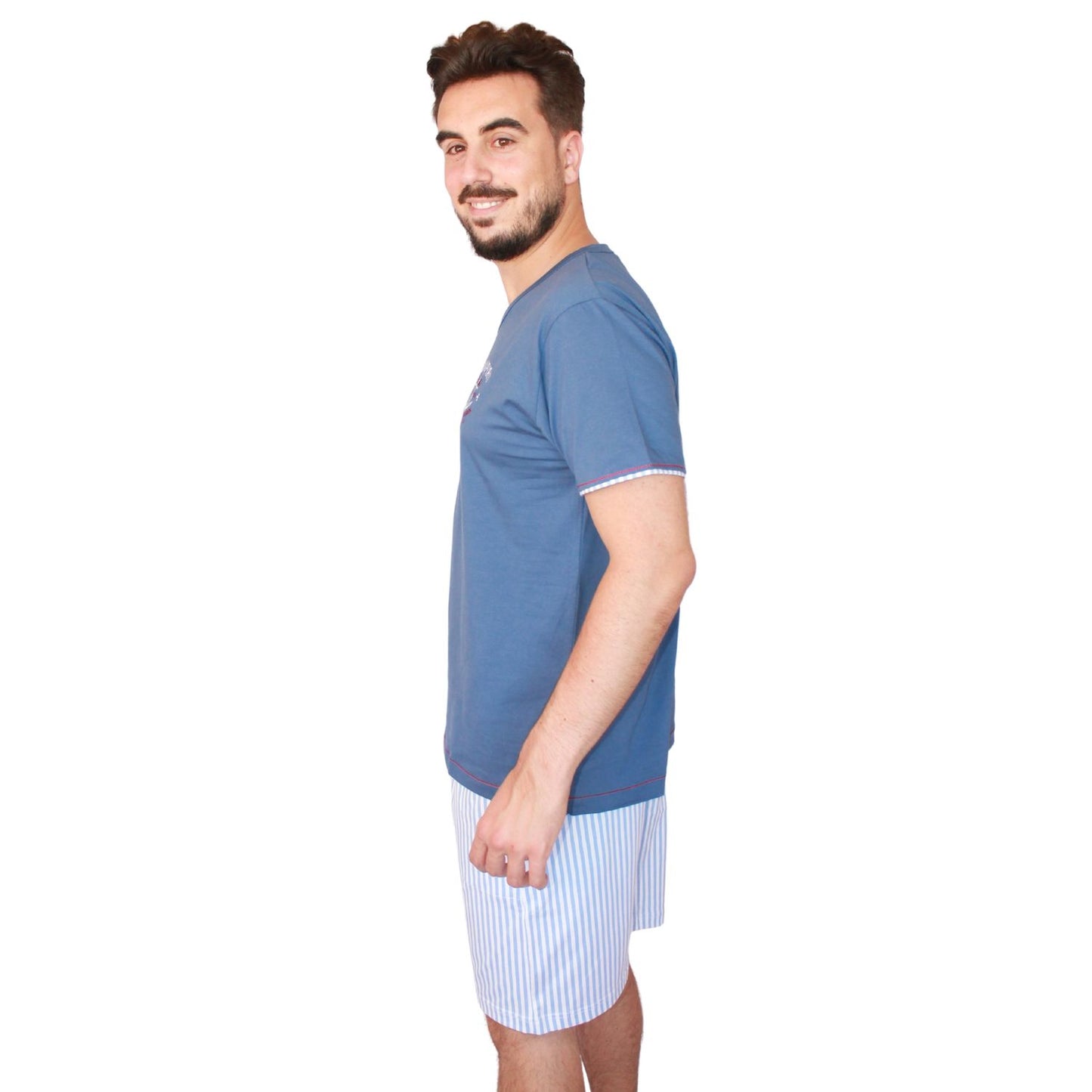 Sónia Pijama Homem Manga Curta Âncora Azul